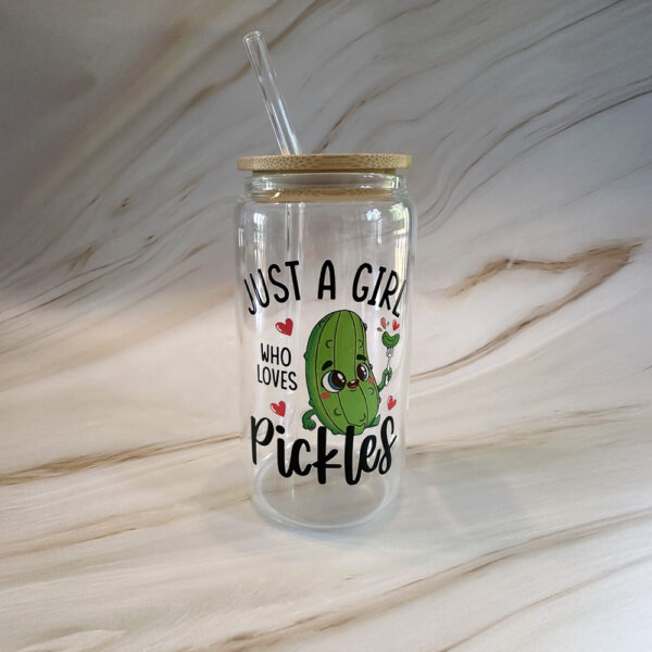 Verre imprimé Just a girl who loves pickles avec paille et couvercle
