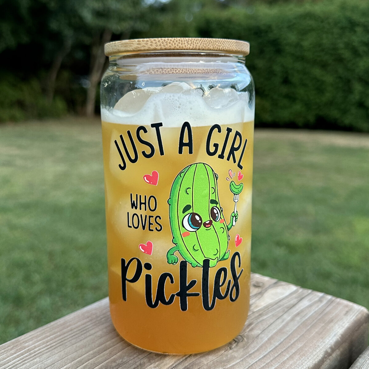 Verre imprimé Just a girl who loves pickles avec paille et couvercle – Image 2